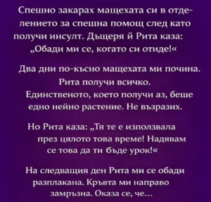 Спешно закарах мащехата си в отделението за спешна помощ след като получи инсулт. Дъщеря ѝ Рита каза: „Обади ми се, когато си отиде!“ 32 task 01kkk6qja0fr1t8309x2yrn1az
