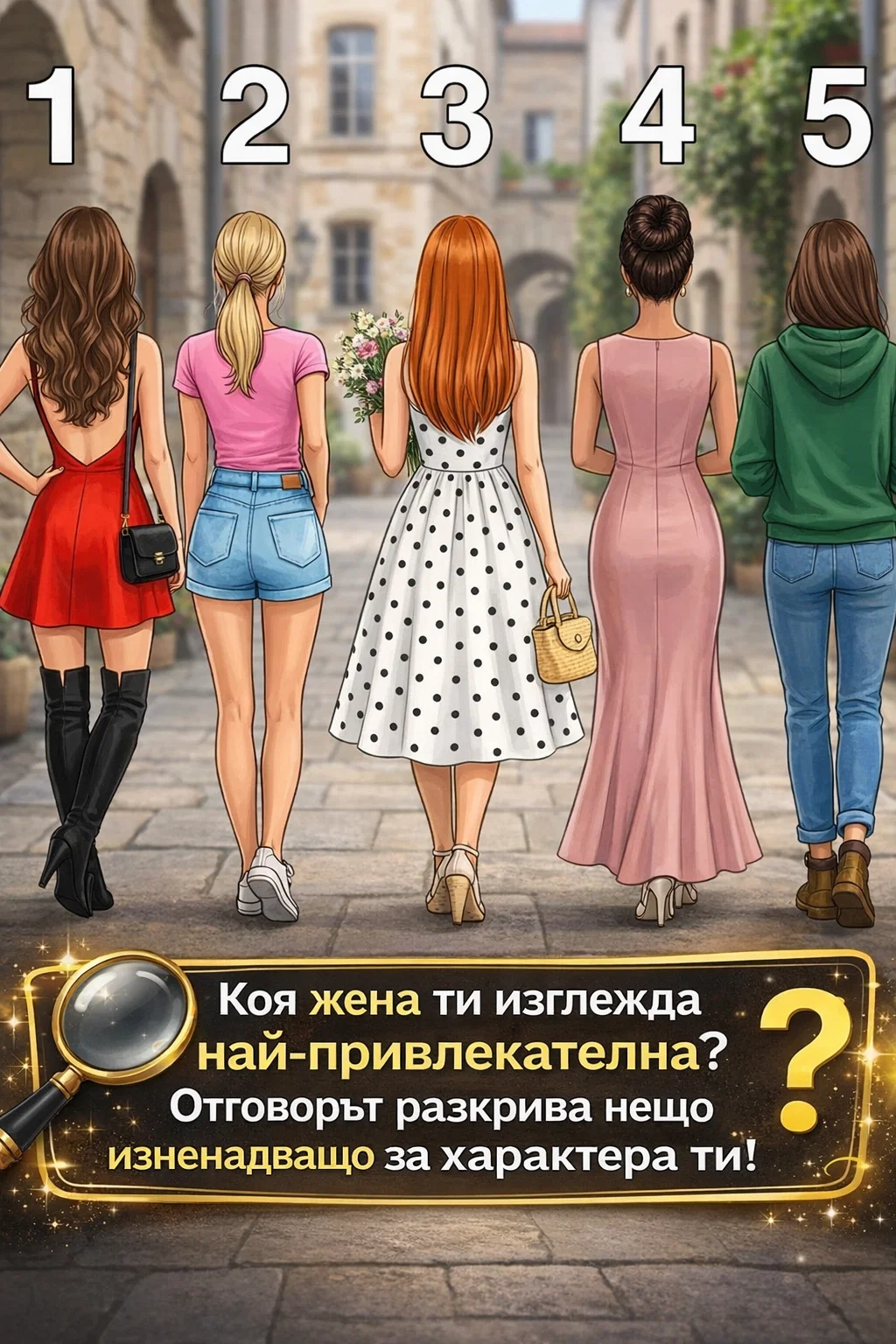 Коя от тези жени ще се окаже най-привлекателна, когато се обърне? Вашият избор може да разкрие интересни неща за характера ви… Вижте повече. 3