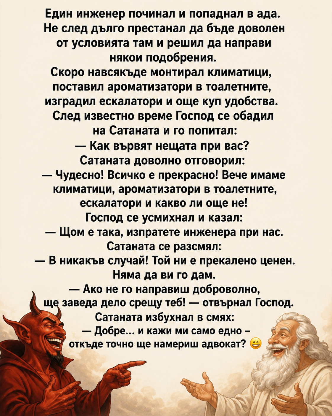 Един инженер починал и попаднал в ада. Не след дълго престанал да бъде доволен от условията там и решил да направи някои подобрения. 5 chatgpt image 28.07.2026 g. 11 34 22