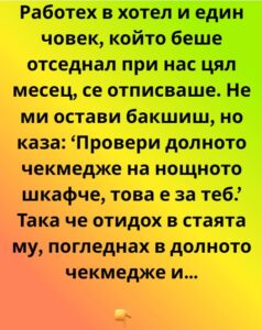 Работех в хотел. Не беше бляскава работа, но плащаше сметките. Или поне по-голямата част от тях. Всеки ден беше почти еднакъв – посрещане на гости с фалшива усмивка 38 533081846 122198741918271488 3840114337423986318 n