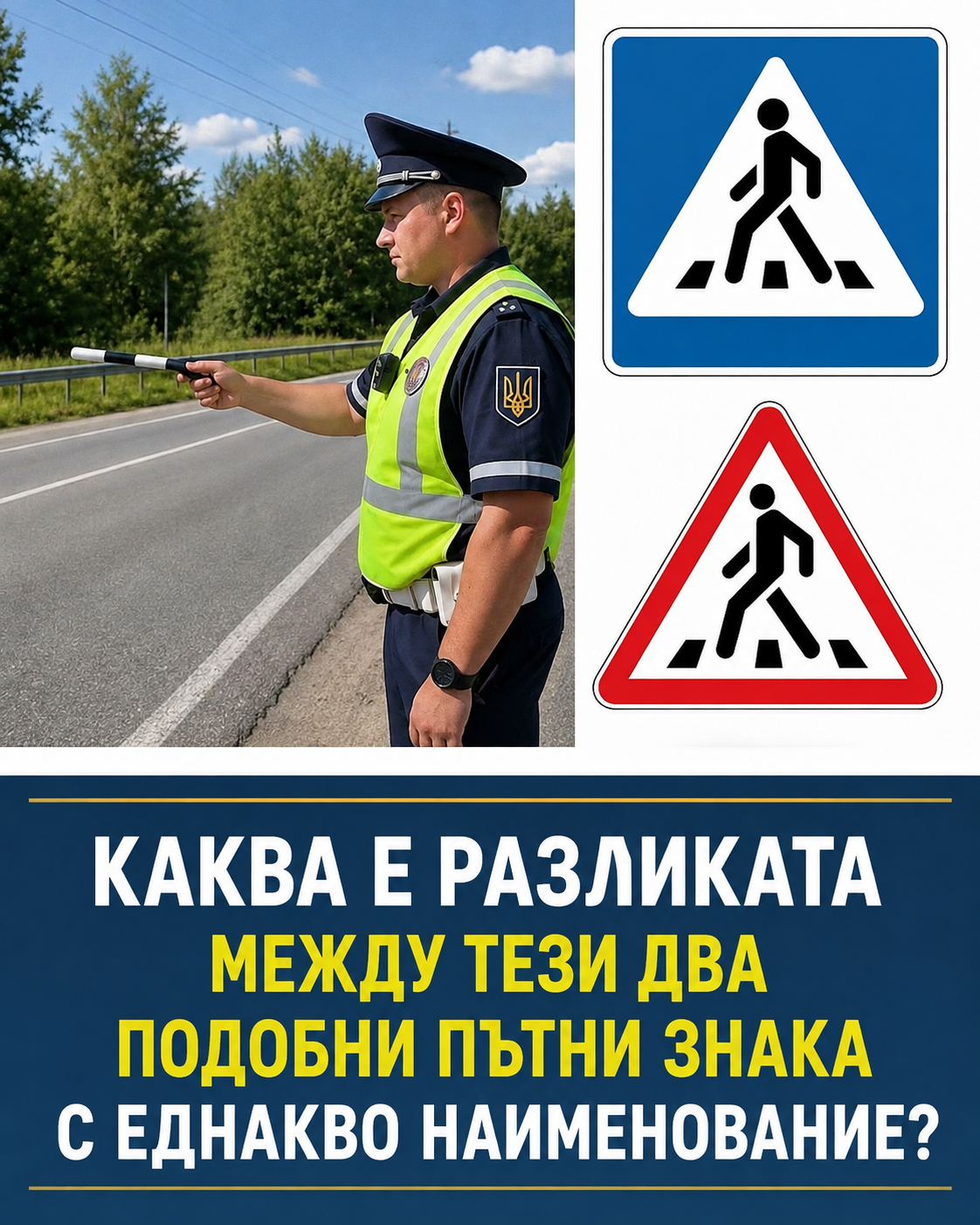 Каква е разликата между двата подобни пътни знака с еднаквото наименование „Пешеходна пътека“? 3 chatgpt image 19.08.2026 g. 13 25 55