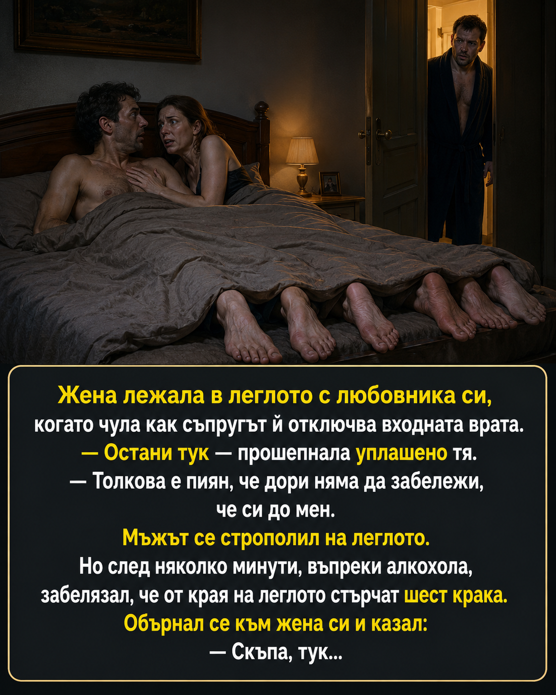 Жена лежала в леглото с любовника си, когато чула как съпругът ѝ отключва входната врата... 3 chatgpt image 19.08.2026 g. 13 38 37