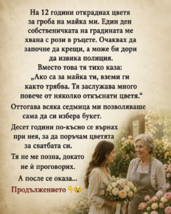 На 12 години откраднах цветя за гроба на майка ми. Един ден собственичката на градината ме хвана с рози в ръцете. Очаквах да започне да крещи, а може би дори да извика полиция. Вместо това тя тихо каза: 32 chatgpt image 6.08.2026 g. 11 44 26