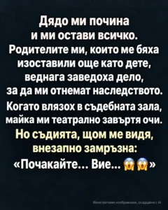 Дядо ми почина и ми остави всичко. Родителите ми, които ме бяха изоставили още като дете, веднага заведоха дело, за да ми отнемат наследството. 6 f6ff726c 3038 443f bb27 8914e1b1